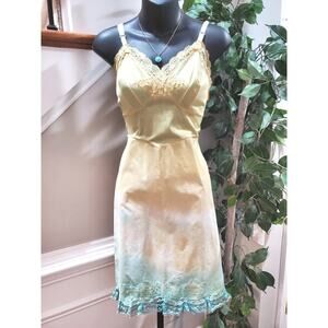 Vintage Tie Dyed Cream Sweetheart Neck Sleeveless Knee Length Slip Dress Size S
